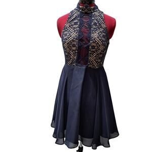 Dear Moon Navy Junior Dress 7 Lace Prom Homecoming Cocktail Choker Keyhole New